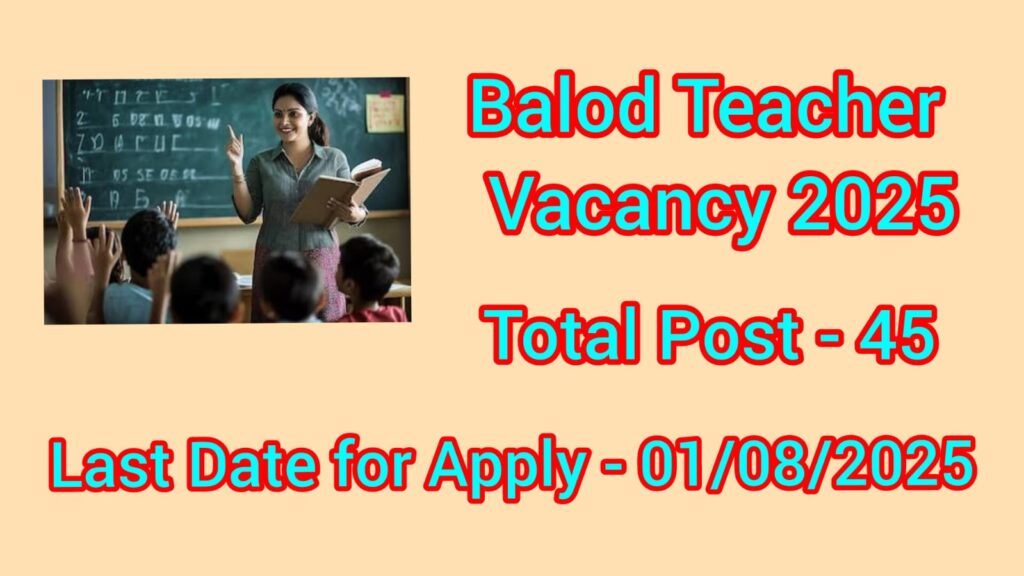 Balod Teacher Vacancy 2025 || बालोद जिले में निकली है शिक्षकों की भर्ती